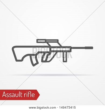 Abstract isolated assault rifle icon in line style with shadow. Army vector stock image.