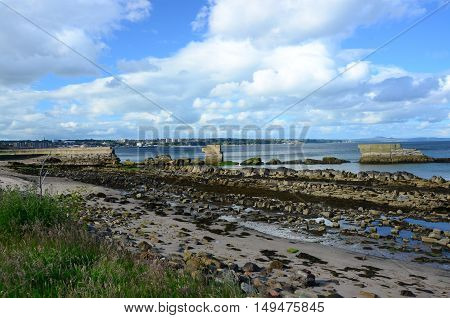 A view of the old breakwater wall at Seafield beach in Kirkcaldy
