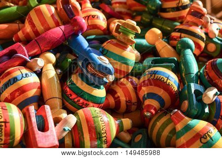 Traditional wooden handicrafts made by Maya people in Antigua Guatemala