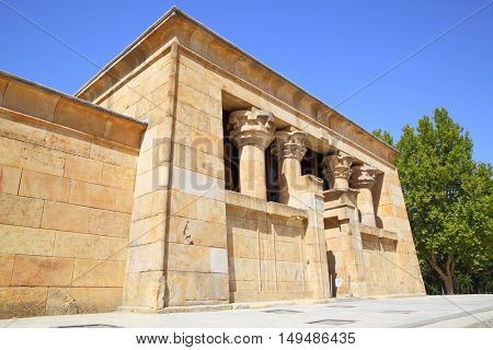 Main building of ancient egyptian temple of Debod in Madrid, Spain