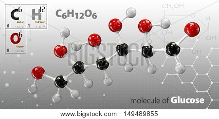3d Illustration of Glucose molecule on a gray background
