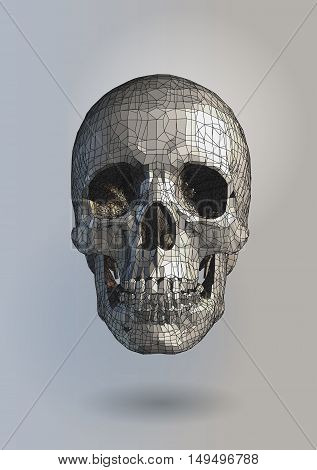 Polygonal vector skull with pen line drawing style