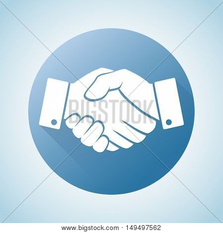 Circle blue icon handshake. Background for business and finance.
