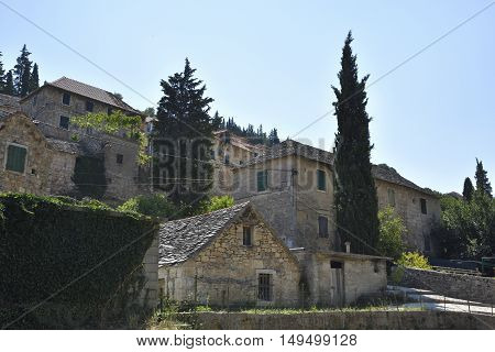 Stone houses in the little old village Dol on Island Brac in Croatia.