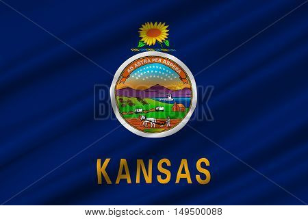 Flag of Kansas is a state in United States. 3D illustration