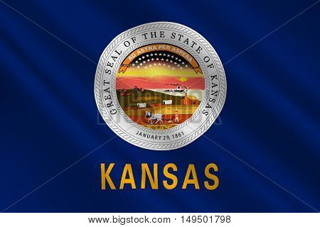 Flag of Kansas is a state in United States. 3D illustration