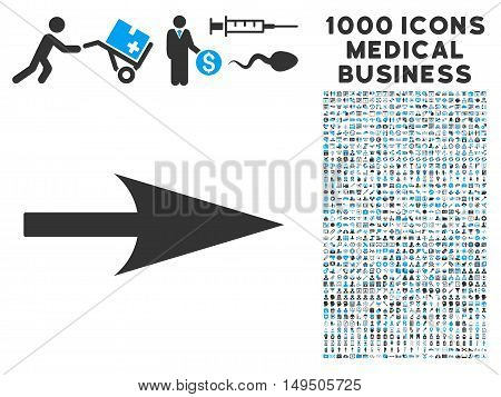 Arrow Axis X icon with 1000 medical commercial gray and blue glyph pictographs. Set style is flat bicolor symbols white background.