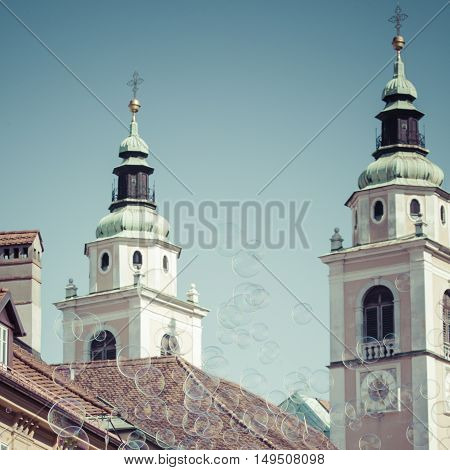 Ljubljana  - Slovenia - September 25, 2016 : St. Nicholas Cathedral  In Ljubljana, Slovenia. The Slo