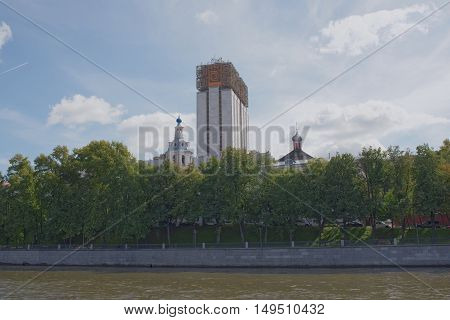 Academy of Sciences and Frunzenskaya embankment at autumn in Moscow