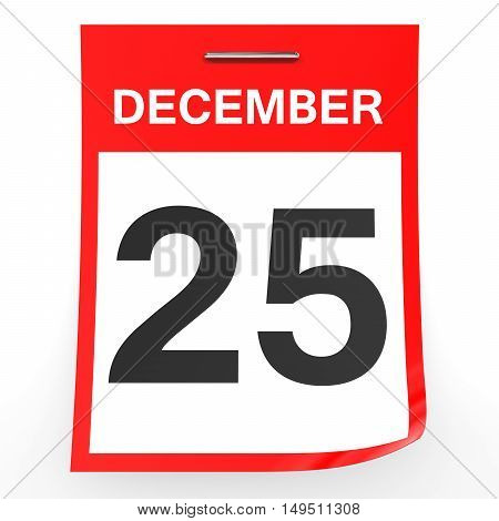 December 25. Calendar On White Background.