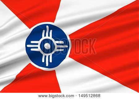 Flag of Wichita is the city in State of Kansas United States. 3D illustration