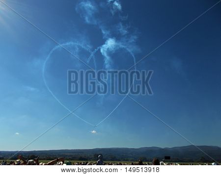 Slovakia Sliač 2016 august 27  airshow two planes drew a heart in the sky