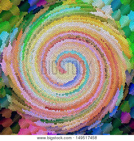 Abstract coloring background of the abstract background with visual lighting, mosaic,twirl,spherize and stained glass effects.Good for your project design