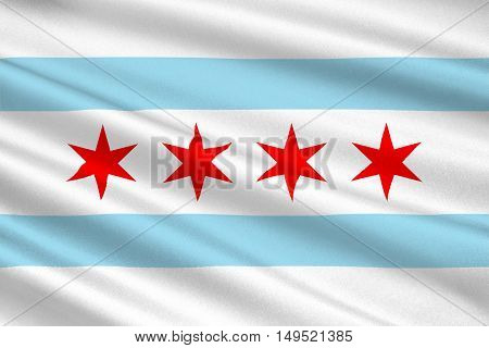 Flag of Chicago is the third most populous city in the United States. 3D illustration