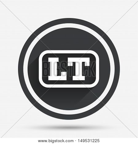 Lithuanian language sign icon. LT translation symbol with frame. Circle flat button with shadow and border. Vector