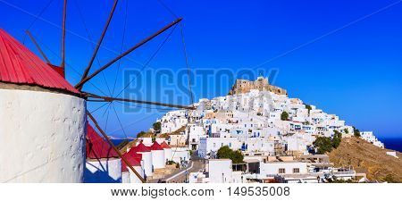 Authentic Greece - Astypalea island. View of Chora and windmills