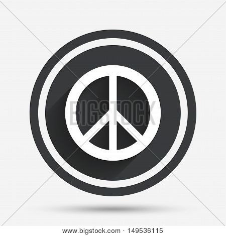 Peace sign icon. Hope symbol. Antiwar sign. Circle flat button with shadow and border. Vector