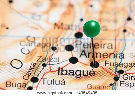 Ibague pinned on a map of Colombia