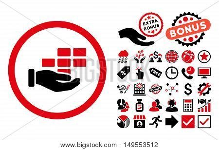 Service Schedule icon with bonus icon set. Glyph illustration style is flat iconic bicolor symbols, intensive red and black colors, white background.