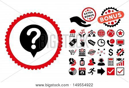 Status icon with bonus symbols. Glyph illustration style is flat iconic bicolor symbols, intensive red and black colors, white background.