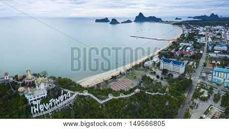 aerial view of prachaupkhirikan harbor southern of thailand
