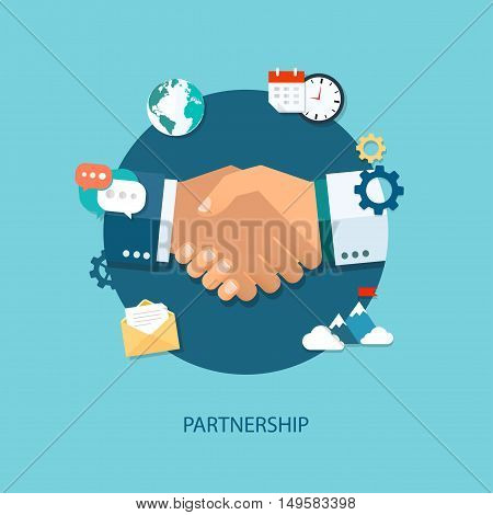 Partnership flat illustration with icons vector business concept.