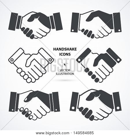 Black icon handshake collection. Background for business and finance.