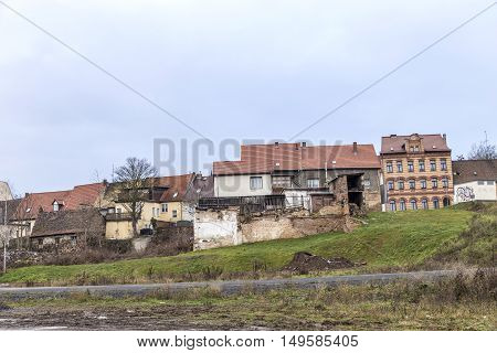 panoramic view to buildings in Eisleben Germany without people