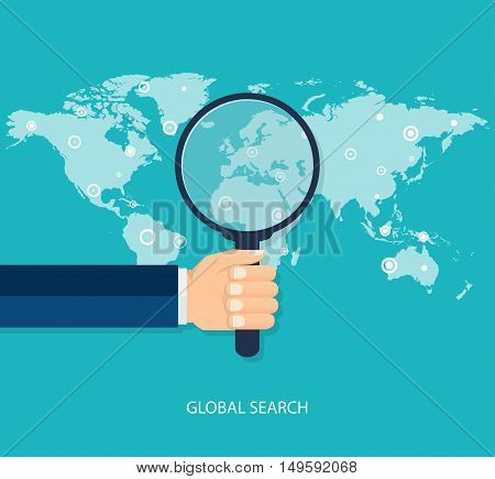 Global search concept flat style. Vector illustration.