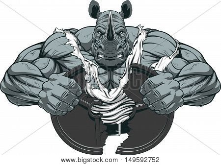 Vector illustration of a strong rhino with big biceps