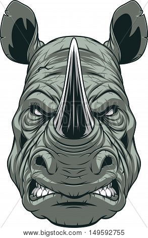 Vector illustration a ferocious rhinoceros head on a white background