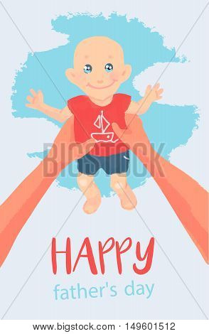 vector card, wish, invitation. illustration. Happy Father playing with his cute little baby, son. Happy Father's Day celebrations concept with Father and Son, happy.