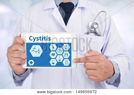 Cystitis Doctor holding digital tablet doctor work hard top view  concept