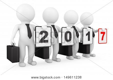 3d Businessmans with New 2017 Year Sign on a white background. 3d Rendering