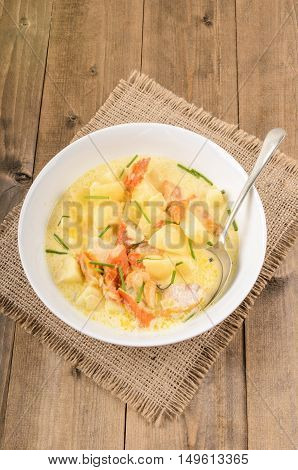 cullen skink traditional scottish soup made of smoked haddock potatoes and onions