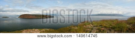 Panorama. Islands in the North lake. Islands Caltor at Norilsk lake Keta.