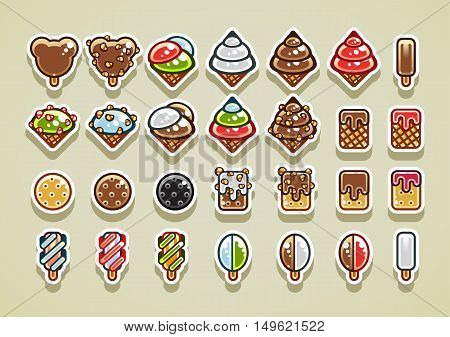 Set of different 28 2D ice creams
