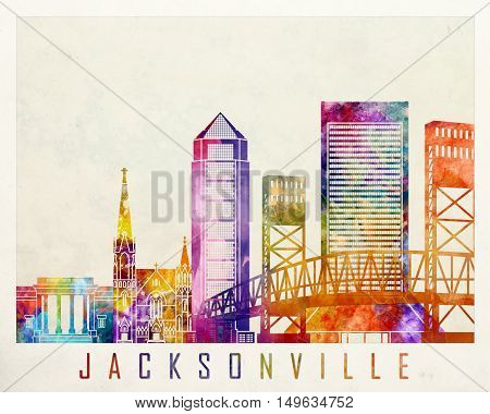 Jacksonville landmarks in artistic abstrack watercolor poster