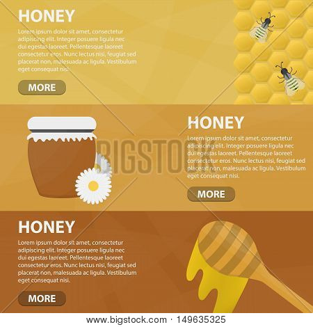 Vector flat horizontal banners of honey for website. Business concept of apiary and honey extraction.