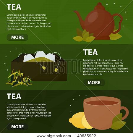 Vector flat banners of tea for website. Business concept of tea ceremony. Posters for drink menu.