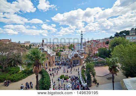 Images of famous Park Guell in Barcelona, Spain
