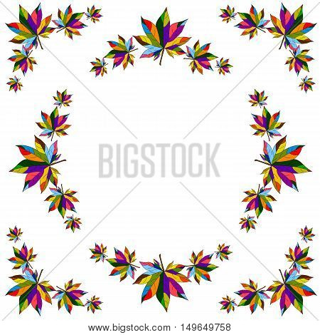 Maple leaves build a round border on white background