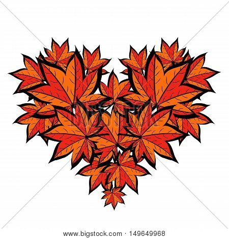 Heart of orange gold maple leaf on a white background. Vector illustration