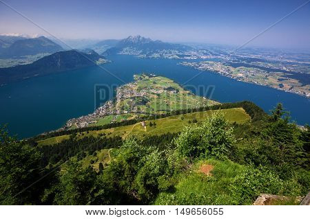 Beautiful View To Lucerne Lake (vierwaldstattersee ) And Mountain Pilatus From Rigi, Swiss Alps, Cen