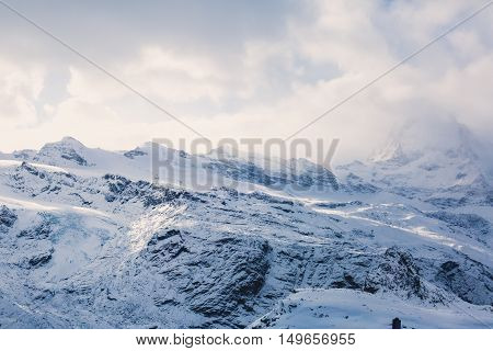 Amazing View On Zermatt - Famous Ski Resort In Swiss Alps, With Aerial View On Zermatt Valley, Switz
