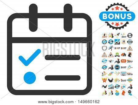 Day Tasklist pictogram with bonus 2017 year design elements. Vector illustration style is flat iconic symbols, white background.