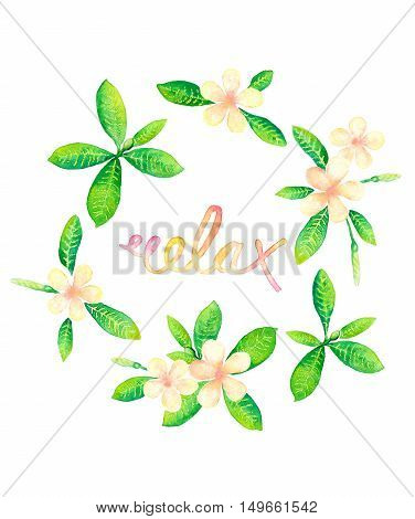 Tiare flowers and relax lettering watercolor painting