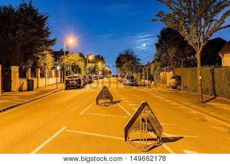 Cityscape of residential area in London at night