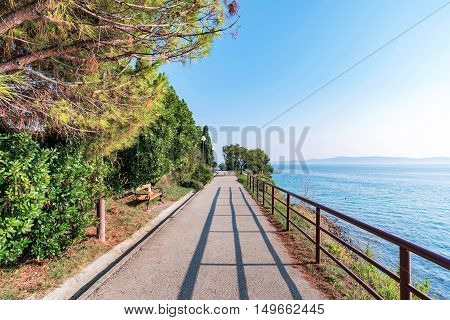 Scenic walking path by the sea in Zadar