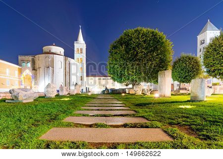 The old town centre of Zadar at night